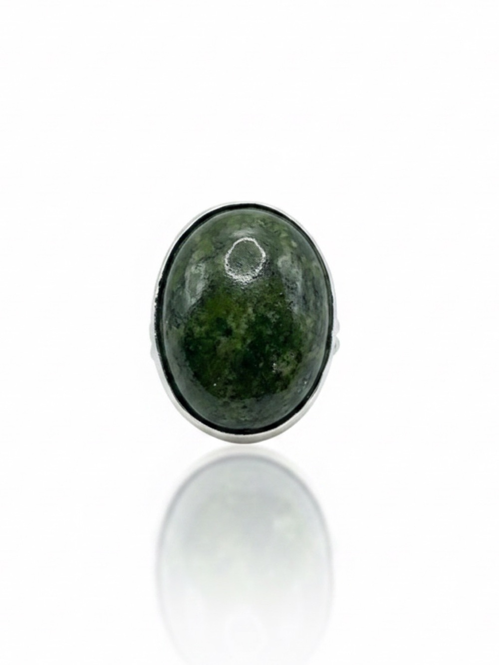 Vintage Sterling Silver Green Oval Statement Ring Sz 7.75